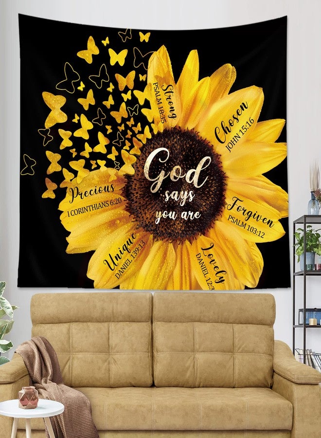 AMBZEK Black Yellow Sunflower Tapestry 51Hx59W Inch Bible Verse Quotes Girl Women Floral Butterfly Bedroom Wall Art Blooming Flower Rustic Country Nature Wall Hanging Living Room Dorm Decor Fabric - Image 4